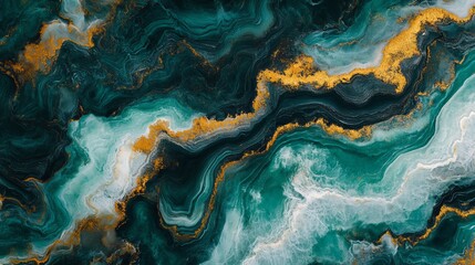 Abstract teal and gold fluid art with swirling patterns creating a dynamic and luxurious texture effect