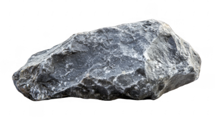 Rough textured stone piece displays a rocky, rugged gray surface with unique markings and shades, isolated on a transparent background, PNG image, PNG file.