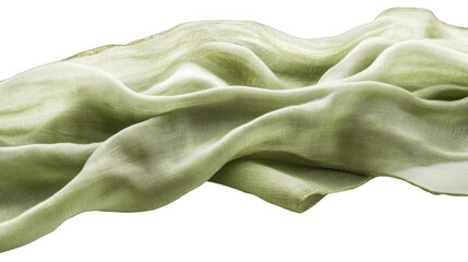 Flowing sage green fabric creating soft folds, revealing texture and movement, presented in a delicate manner on a transparent background, PNG image, PNG file.