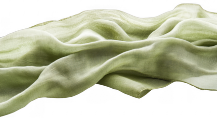 Flowing sage green fabric creating soft folds, revealing texture and movement, presented in a delicate manner on a transparent background, PNG image, PNG file.