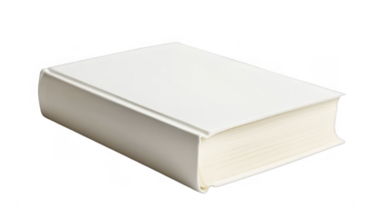 Closed white book with visible pages, lying horizontally, plain cover, learning and knowledge resource for education, literature on a transparent background, PNG image, PNG file.