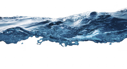 Dynamic splash of vibrant blue water featuring waves and ripples, demonstrating liquid motion and fluidity on a transparent background, PNG image, PNG file.