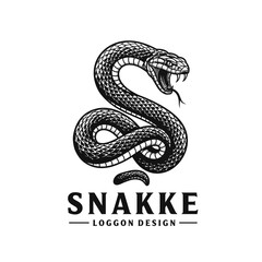 Obraz premium Snake Illustration: A detailed illustration of a coiled snake with its mouth open, showcasing intricate scales and a forked tongue. This graphic is a striking representation of the snake's power.