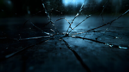 A deep, sorrowful composition of cracked glass reflecting lost memories.