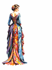 Fototapeta premium woman in vintage evening robe vector illustration with white area for insertion