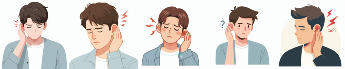 flat design vector collection of a young man having earache
