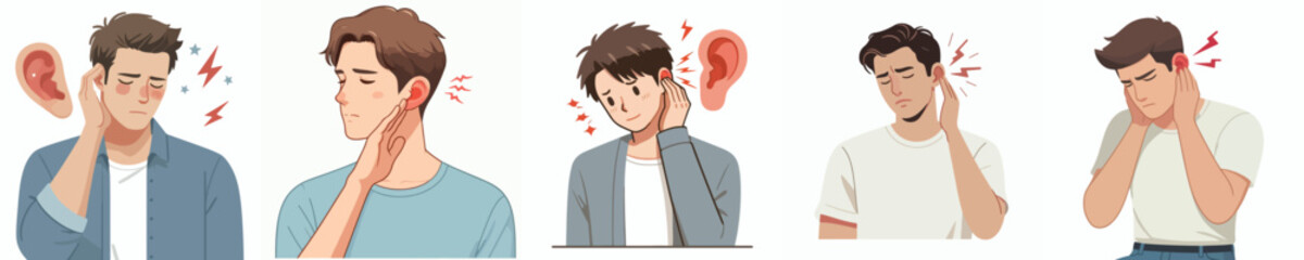 flat design vector collection of a young man having earache