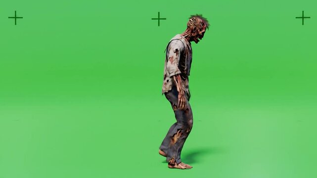 Realistic Zombie Walking on Green Screen for Visual Effects Composition