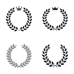 Vector Set Of Laurel Wreaths With Crown Symbolizing Victory And Achievement Isolated On White Background For Design Element