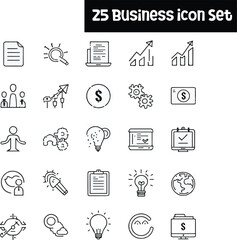 Corporate Business Line Icons for Web and App Design – Business Strategy Set Featuring Research, Solutions, Team Collaboration, Marketing Plans, Startup Launch, Advertising Promotions,