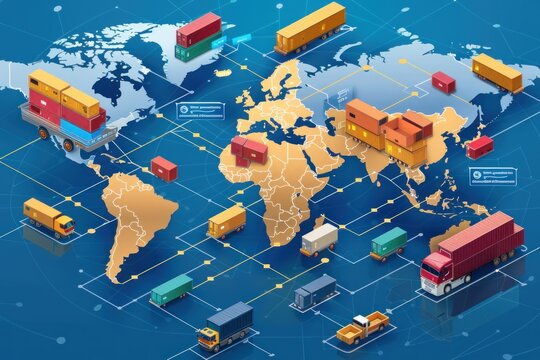 Fototapeta Global Logistics Network, Worldwide Cargo Transportation and Delivery System