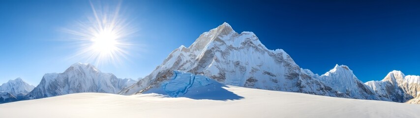 Obraz premium Stunning 360 degree hdr mountain landscape snow-capped peaks bright sun high altitude