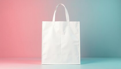 Single white cotton shopping bag, handles visible, clean backdrop , shopping bag, white background
