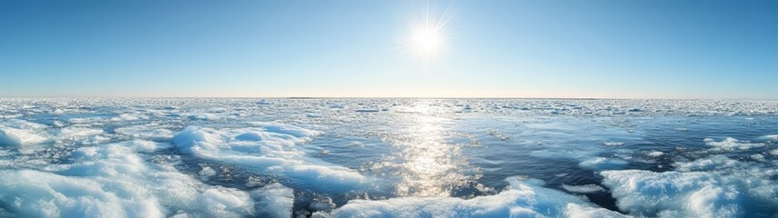 360 degree hdr view of ice-covered ocean under bright sunlight nature hdri environment