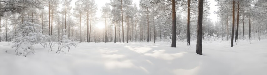 Fototapeta premium Snowy forest landscape winter wonderland hdr 360 degree view nature environment