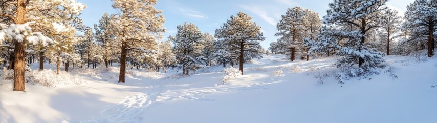 Winter wonderland 360 degree hdr landscape in snowy forest environment