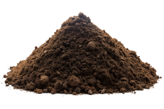 Pile of dirt ground earthy material for gardening concept on transparent background