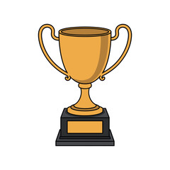 Golden Trophy Award Illustration With Black Outline On Base Symbolizing Victory And Achievements Isolated
