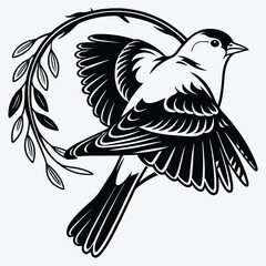 American Goldfinch silhouette white background illustration, Generative Ai