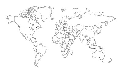 Black and White World Map Borderlines Illustration