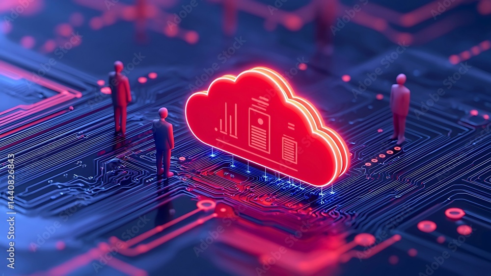 Poster a futuristic cloud computing concept on a circuit board