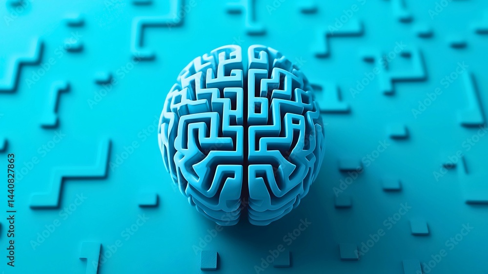 Poster a unique conceptual representation of a human brain with circuit patterns against a teal-colored bac