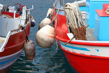Mediterranean fishing boats in close up.