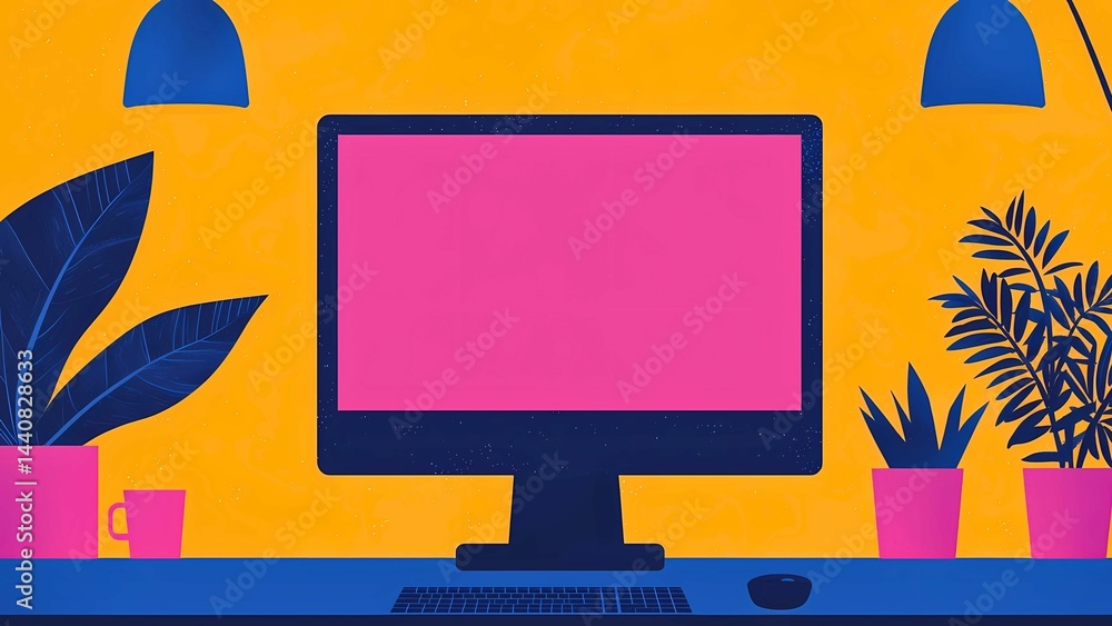Poster an empty desktop computer with an eye-catching design