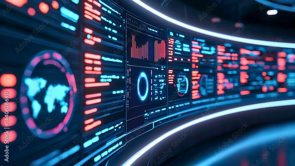 Aufkleber digital display showcasing data visualization and data monitoring in a high-tech environment. this f