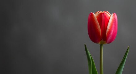 Naklejka premium Blooming Red Tulip Flower on Gray Background