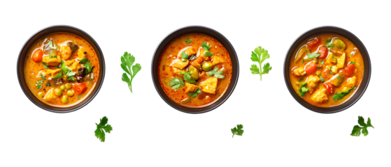 Pack of Curries Against Transparent Background for Food Branding, Culinary Promotion, or Indian Cuisine Design Projects