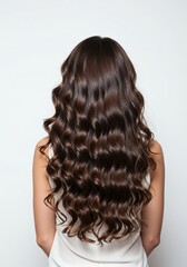 Naklejka premium Long Brown Curly Hair A Stunning Back View of Luxurious Wavy Locks