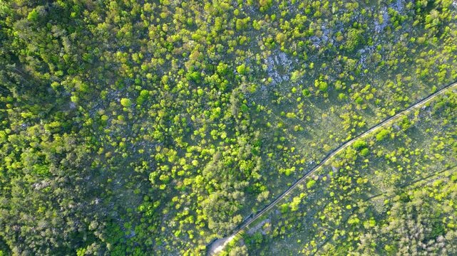 Aerial view of Sisol peak near Brseč, offering stunning views of Učka(Ucka) Nature Park, the Adriatic Sea, and Rijeka city. A beautiful hiking destination on the eastern coast of Istria, Croatia