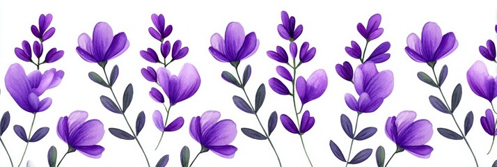 Fototapeta premium Elegant Lavender Watercolor Floral Pattern - Serene, delicate, romantic, spring, floral design. Symbolizing tranquility, purity, grace, renewal, and love