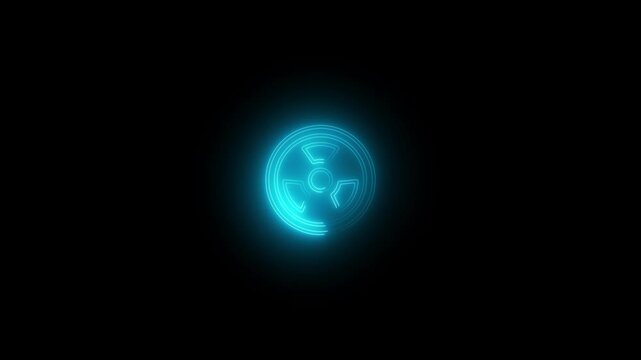 a glowing neon radiation icon animation video on black background