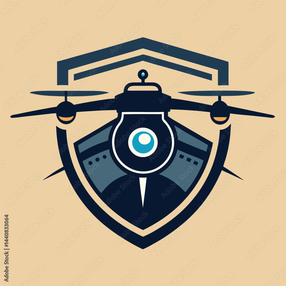 Poster elegant vector logo designed for a drone surveillance application featuring a modern drone within a 