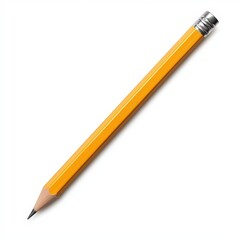 A classic yellow wooden pencil with an eraser, isolated on a white background.