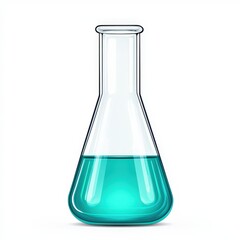 A clear glass Erlenmeyer flask filled halfway with blue liquid, isolated on a white background.