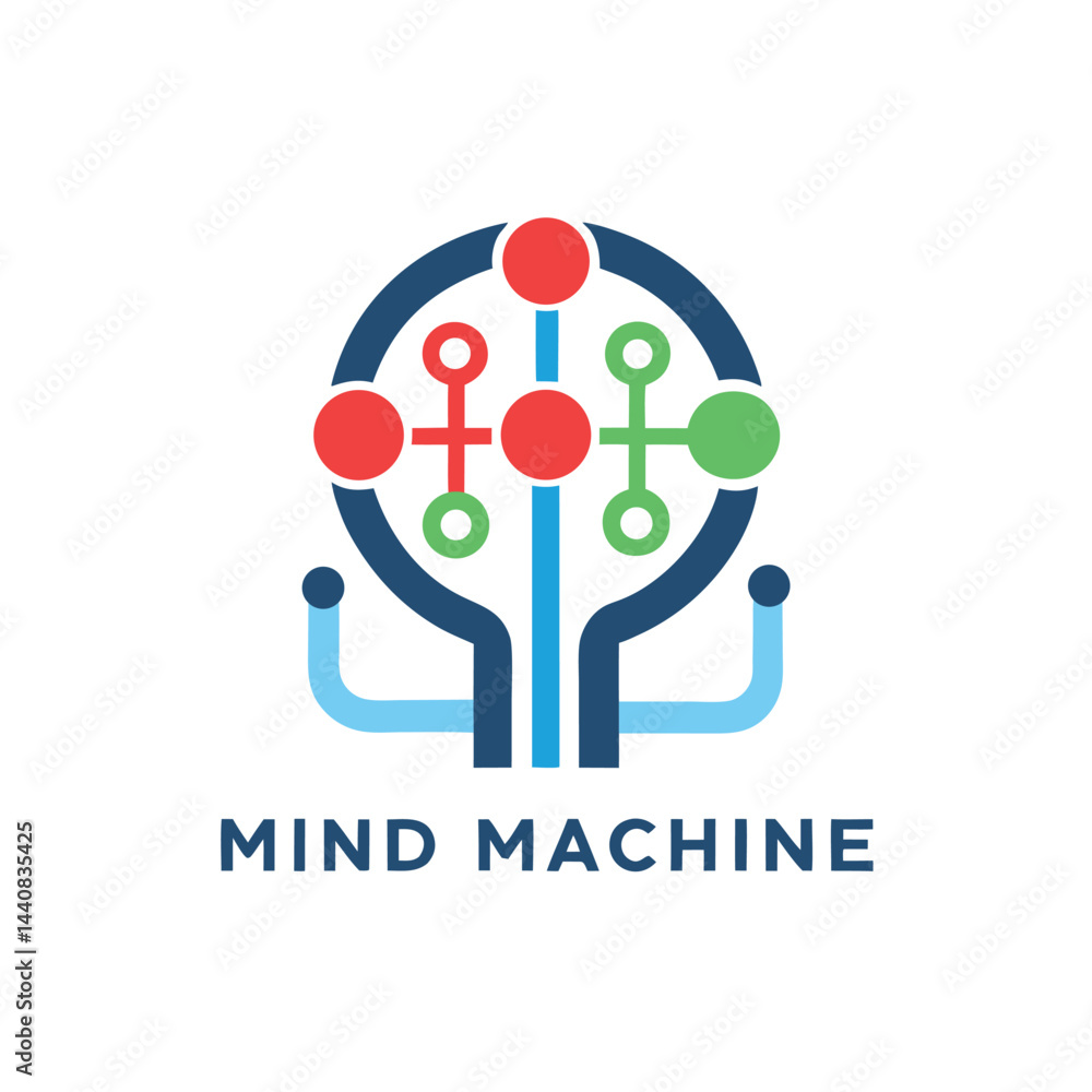 Poster creative logo design for a mind machine interface featuring a brain-like structure with interconnect