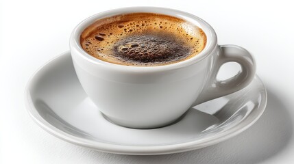 Fototapeta premium a fresh cup of espresso with a rich crema on top, served in a sleek porcelain cup on a white isolated background, bold and aromatic design