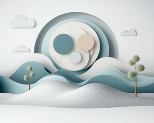 Winter landscape, paper cut design, serene scene