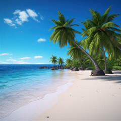 Tropical beach. Summer vacation, travel. Square photo. AI generative.