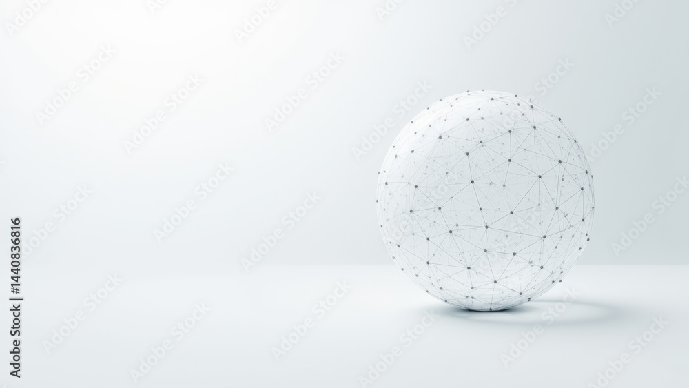 Poster atom structure with intricate connections on a light grey background.