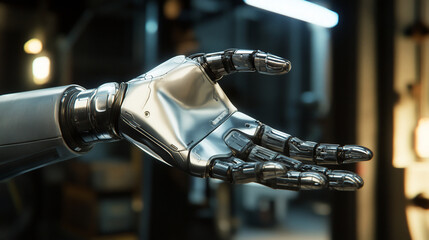 Metallic robot hand reaching out