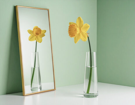 Narcissus Flower Gazing at Its Reflection in the Mirror - Symbolizing Narcissism and Personality disorder