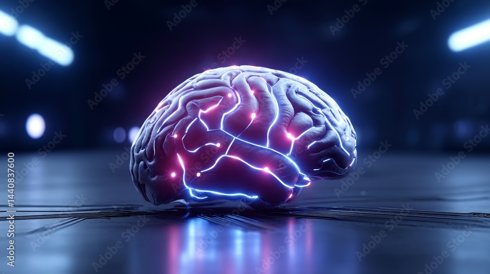 Aufkleber futuristic ai brain neural network - glowing circuits illuminate a futuristic ai brain, symbolizing 