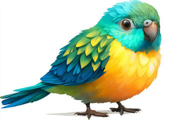 Obraz premium Chubby, plump parakeet, green, yellow, and blue, isolated on a white background, PNG image, bird, parrot, animal, beak.