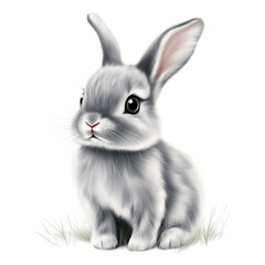 Obraz premium Cute Easter Bunny on Grass Isolated on White Background