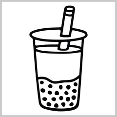 Hand drawing boba tea vector art, Bubble tea line art, Silhouette of Boba tea icon