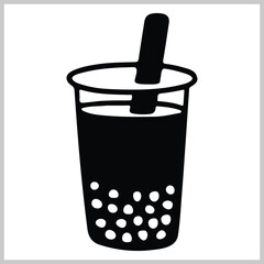 Boba tea vector, Bubble tea or pearl boba milk tea illustration, Silhouette of Cute milkshake boba with straw, Bubble tea icon 